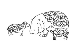 Mom and Baby Hippos Craft Design for Mandalas