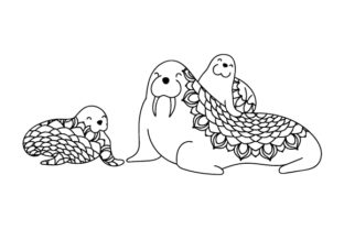 Mom and Baby Walruses for Crafts and Mandalas