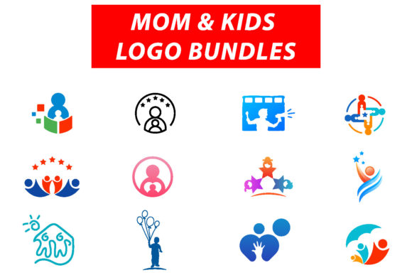 Mom and Kids Play Logo Bundles Vector Graphics for Logos